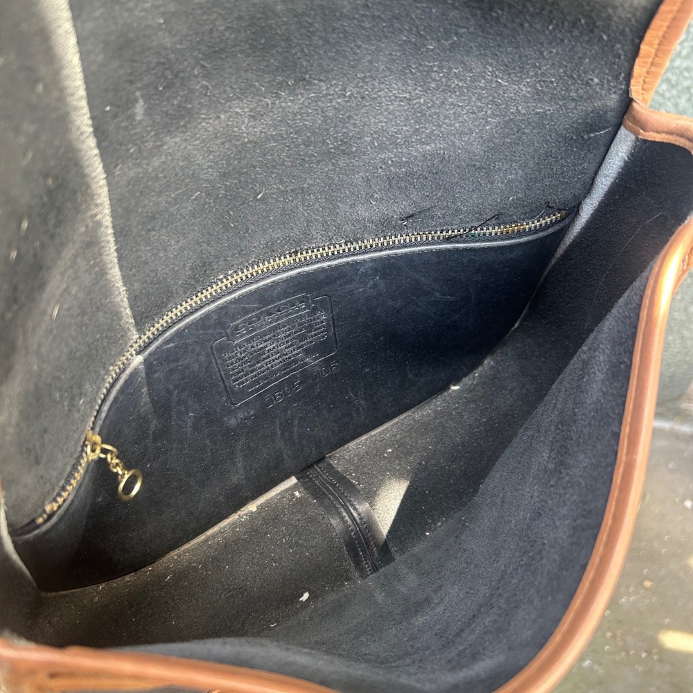 Vintage 80s 90s Coach Leather Crossbody Bag Black Tan Messenger - Picture 8 of 10